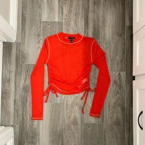 Red Mesh Long Sleeve Top